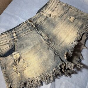 Source Unknown Light Blue Frayed Jean Shorts